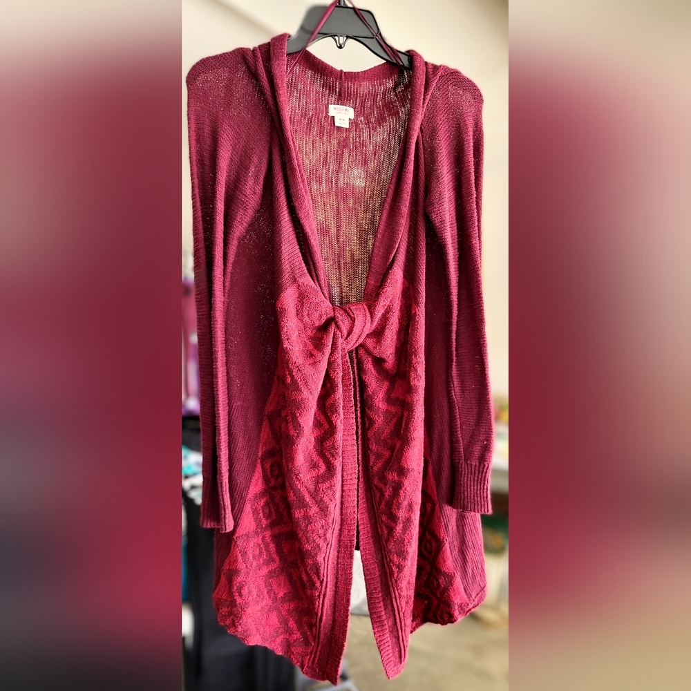 Mossimo Supply Co. Maroon Aztec Tie Front Knit Cardigan Sweater Boho Size M EUC